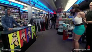 Huge boobs and big ass blindfolded brunette slut Kelly Divine bound by Princess Donna Dolore and Mark Davis anal fisted and groped in public